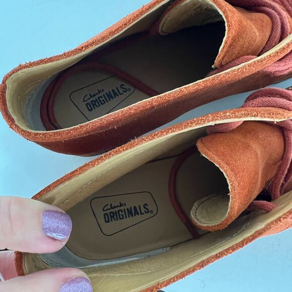 Clarks Desert Boots Women 6.5 Brown Suede Lace Up Ankle Block Heel Casual Bootie - Picture 9 of 10